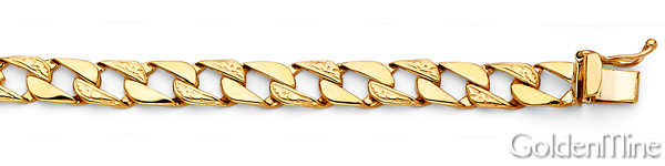 6mm Men's 14K Yellow Gold Carved Square Curb Cuban Link Chain Bracelet 8in Slide 1
