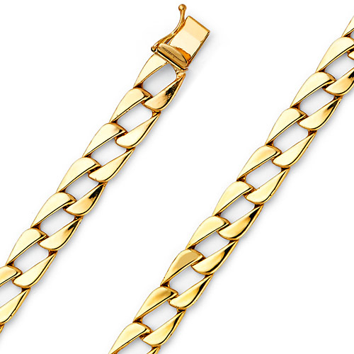 8mm Men's 14K Yellow Gold Square Curb Cuban Link Chain Bracelet 8in Slide 0