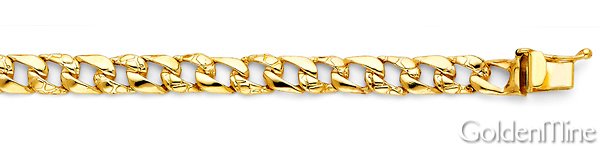 6mm Men's 14K Yellow Gold Oval Nugget Curb Cuban Link Chain Bracelet 7in Slide 1