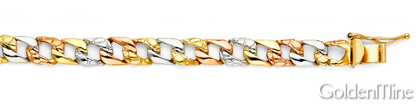 6mm Men's 14K TriGold Nugget Curb Cuban Link Bracelet 7in Slide 1