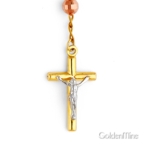 4mm Mirrorball Bead Our Lady of Guadalupe Rosary Bracelet in 14K Tricolor Gold Slide 2