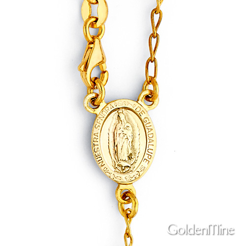 4mm Mirrorball Bead Our Lady of Guadalupe Rosary Bracelet in 14K Tricolor Gold Slide 1