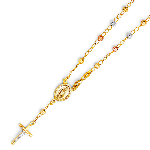 4mm Moon-Cut Bead Our Lady of Guadalupe Rosary Bracelet in 14K Tricolor Gold Slide 0