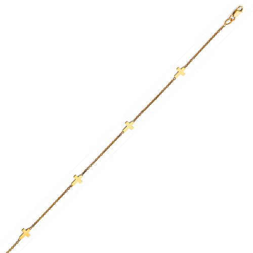 Flat Sideways Cross Charm Bracelet in 14K Yellow Gold Solid Slide 1