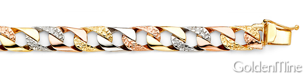 7mm Men's 14K Tricolor Gold Nugget Oval Cuban Link Bracelet 8in Slide 1
