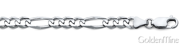 6mm Sterling Silver Men's Figaro Link Chain Bracelet 7in Slide 1