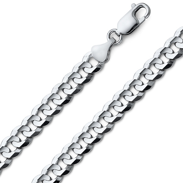 8mm 14K White Gold Men's Concave Curb Cuban Link Chain Bracelet 8.5 Slide 0
