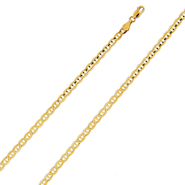 4mm 14K Yellow Gold Men's Concave Mariner Chain Bracelet 7.5in Slide 0