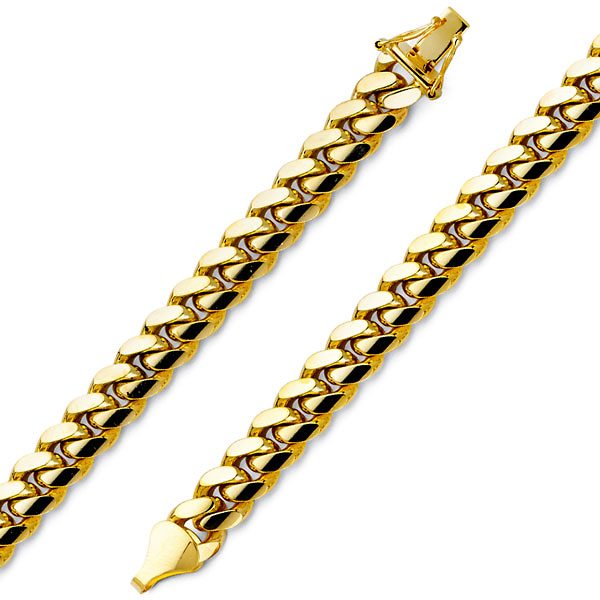 7mm Men's 14K Yellow Gold Miami Cuban Link Bracelet Slide 0