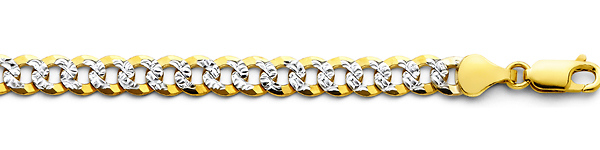 6mm 14K Two-Tone Gold Men's White Pave Curb Cuban Link Bracelet 8in Slide 1