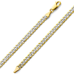 4mm 14K Two-Tone Gold White Pave Curb Cuban Link Bracelet