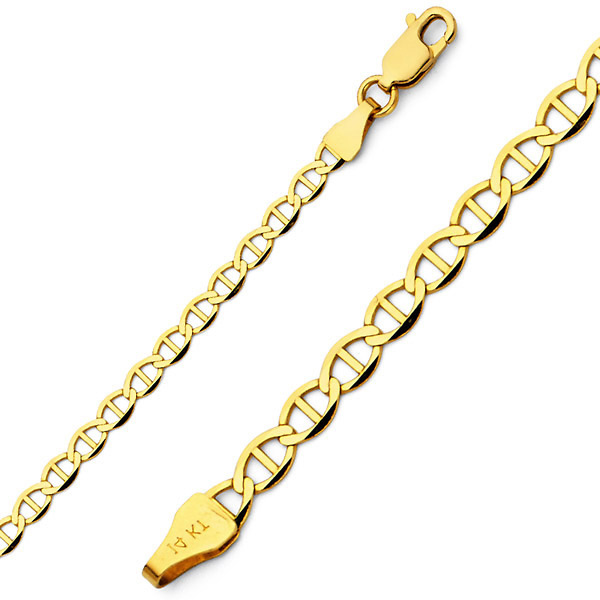 3.5mm 14K Yellow Gold Flat Mariner Link Chain Bracelet 7in Slide 0