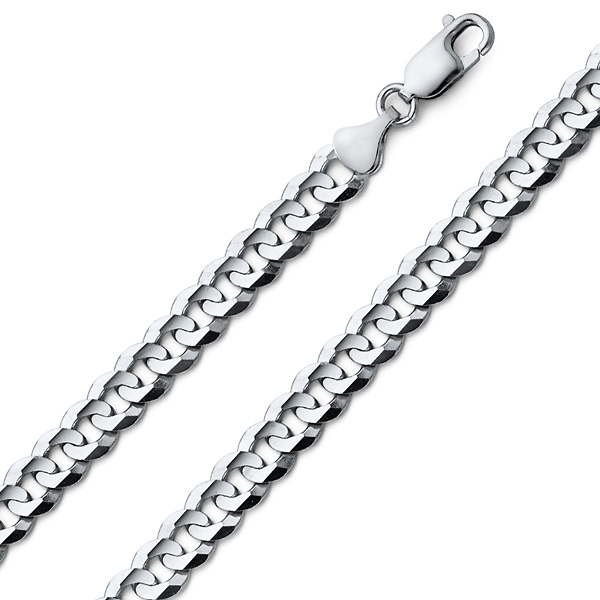 7mm 14K White Gold Men's Concave Curb Cuban Link Chain Bracelet 8.5 Slide 0