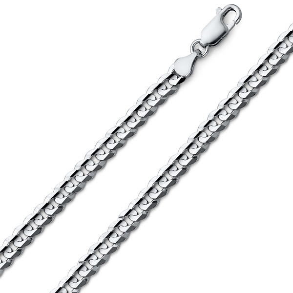 5mm 14K White Gold Concave Curb Cuban Link Bracelet 7.5in Slide 0