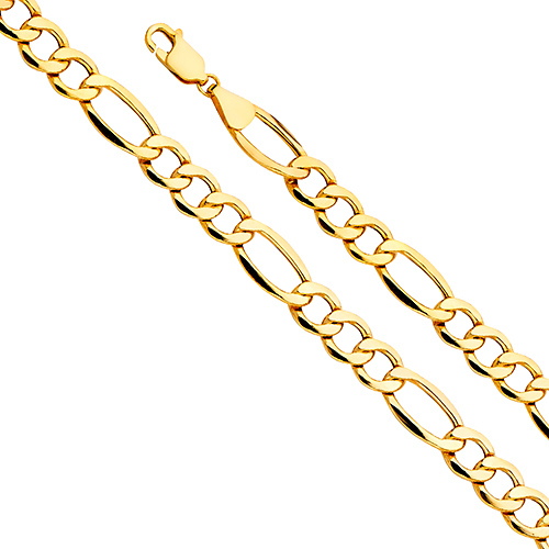 8.5mm 14K Yellow Gold Hollow Figaro 3+1 Bevel Chain Bracelet 8.5in Slide 0