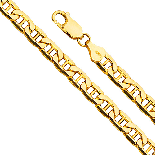 6.2mm 14K Yellow Gold Hollow Mariner Bevel Chain Bracelet 8in Slide 0