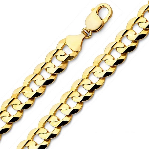 Men's 12.2mm 14K Yellow Gold Concave Curb Cuban Link Chain Bracelet 8.5in Slide 0