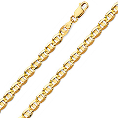 5.3mm 14K Yellow Gold Solid Concave Diamond-Cut Mariner Chain Bracelet - Light 7.5in