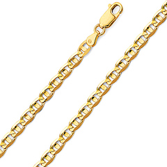 4.2mm 14K Yellow Gold Solid Concave Diamond-Cut Mariner Chain Bracelet - Light 7.5in