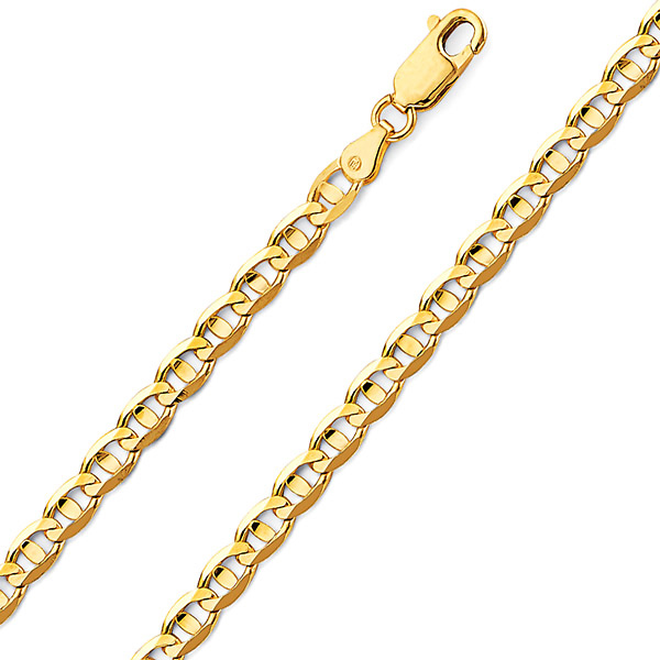 4.2mm 14K Yellow Gold Solid Concave Diamond-Cut Mariner Chain Bracelet - Light 7.5in Slide 0