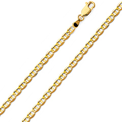 3.5mm 14K Yellow Gold Solid Concave Diamond-Cut Mariner Chain Bracelet - Light 7.5in