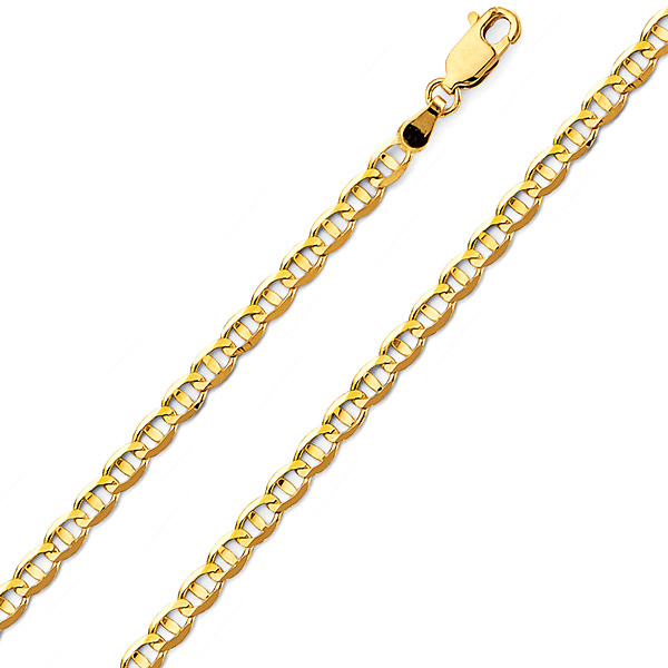 3.5mm 14K Yellow Gold Solid Concave Diamond-Cut Mariner Chain Bracelet - Light 7.5in Slide 0