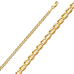2.9mm 14K Yellow Gold Solid Concave Diamond-Cut Mariner Chain Bracelet - Light 7in