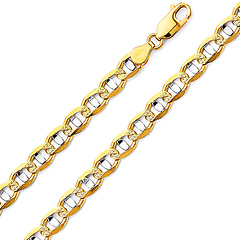6.3mm 14K Two-Tone Gold Solid Concave Diamond-Cut Mariner Chain Bracelet - Light 8in