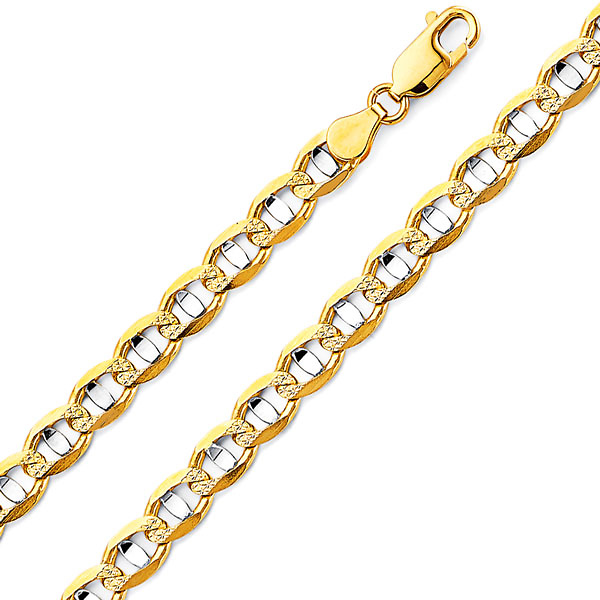 6.3mm 14K Two-Tone Gold Solid Concave Diamond-Cut Mariner Chain Bracelet - Light 8in Slide 0