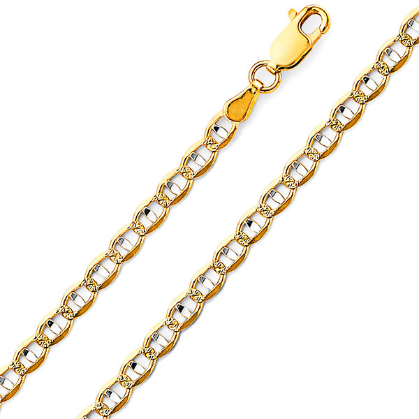 4.2mm 14K Yellow Gold Solid Concave Diamond-Cut Mariner Chain Bracelet - Light 7.5in Slide 0