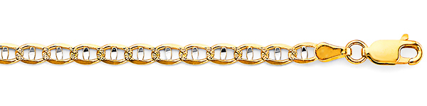 3.5mm 14K Two-Tone Gold Solid Concave Diamond-Cut Mariner Chain Bracelet - Light 7in Slide 1