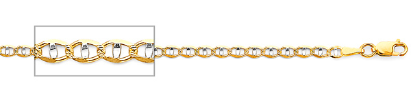 2.9mm 14K Two-Tone Gold Solid Concave Diamond-Cut Mariner Chain Bracelet - Light 7in Slide 1