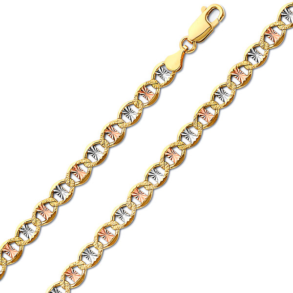 5.4mm 14K Tricolor Gold Solid Star Diamond-Cut Mariner Chain Bracelet 7.5in Slide 0