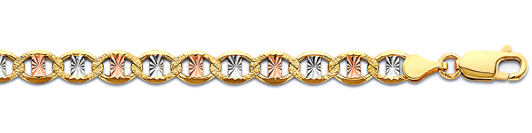 5.4mm 14K Tricolor Gold Solid Star Diamond-Cut Mariner Chain Bracelet 7.5in Slide 1