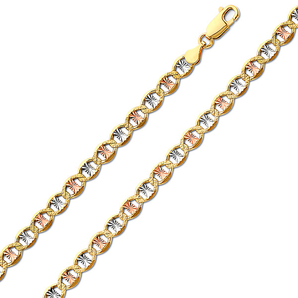 4.3mm 14K Tricolor Gold Solid Star Diamond-Cut Mariner Chain Bracelet 7.5in Slide 0