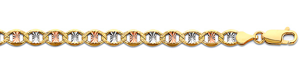 4.3mm 14K Tricolor Gold Solid Star Diamond-Cut Mariner Chain Bracelet 7.5in Slide 1
