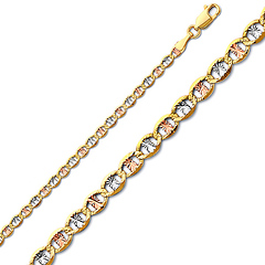 3.1mm 14K Tricolor Gold Solid Star Diamond-Cut Mariner Chain Bracelet 7in