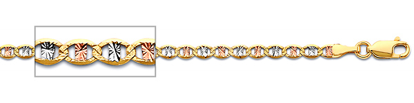 3.1mm 14K Tricolor Gold Solid Star Diamond-Cut Mariner Chain Bracelet 7in Slide 1