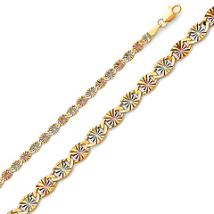 3.1mm 14K Tricolor Gold Solid Round Star Diamond-Cut Valentino Chain Bracelet 7in