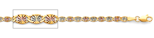 3.1mm 14K Tricolor Gold Solid Round Star Diamond-Cut Valentino Chain Bracelet 7in Slide 1