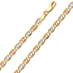 4.2mm 14K Tricolor Gold Solid Heart Star Diamond-Cut Valentino Chain Bracelet 7.5in
