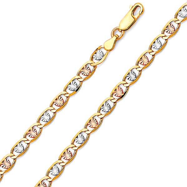 4.2mm 14K Tricolor Gold Solid Heart Star Diamond-Cut Valentino Chain Bracelet 7.5in Slide 0