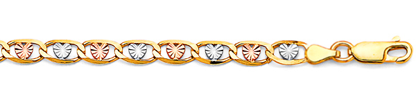 4.2mm 14K Tricolor Gold Solid Heart Star Diamond-Cut Valentino Chain Bracelet 7.5in Slide 1