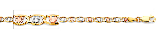3.2mm 14K Tricolor Gold Solid Heart Star Diamond-Cut Valentino Chain Bracelet 7in Slide 1