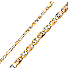 3.2mm 14K Tricolor Gold Solid Floral Diamond-Cut Valentino Chain Bracelet 7in