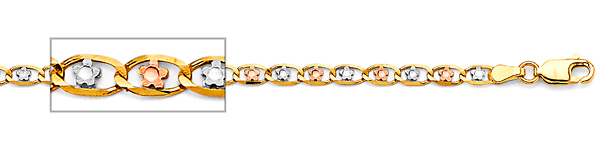 3.2mm 14K Tricolor Gold Solid Floral Diamond-Cut Valentino Chain Bracelet 7in Slide 1