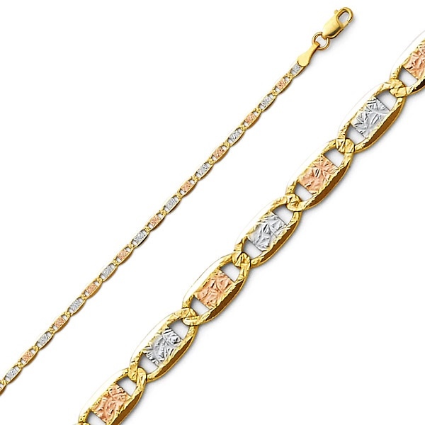 2mm 14K TriGold Solid Pave Valentino Chain Necklace 16-24in Slide 0