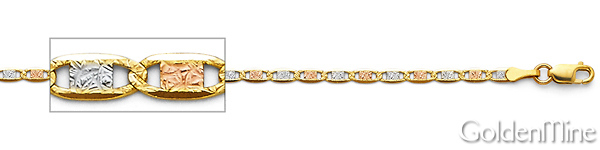 2mm 14K TriGold Solid Pave Valentino Chain Necklace 16-24in Slide 1