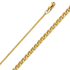 1.5mm Solid 14K Yellow Gold Flat Open Spiga Wheat Chain Necklace 16-22in