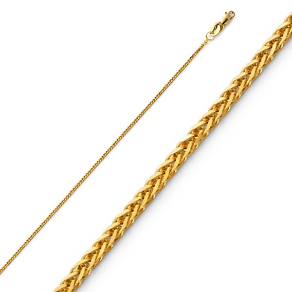 0.8mm Solid 14K Yellow Gold Square Braided Spiga Wheat Chain Necklace 16-22in Slide 0